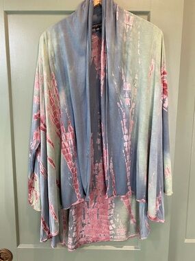 Greater Good Open-Front Tie-Dye Draped Cardigan - Pink, Blue & Green